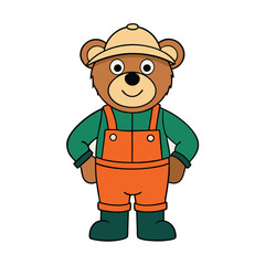 Cartoon Bear in Fisherman Outfit Clipart Vector Design