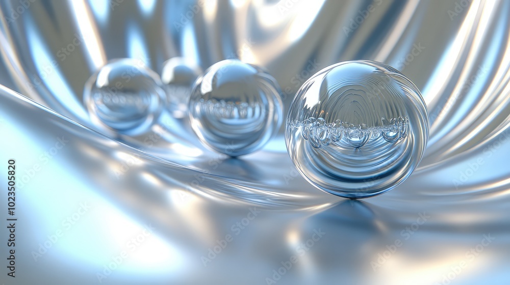 Poster glass spheres rolling down a sloped surface, with reflections and motion blur creating a sense of sp