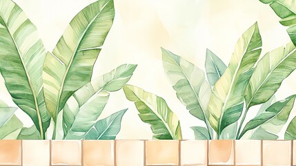A vibrant illustration of lush green banana leaves against a soft pastel background, ideal for nature-themed designs.