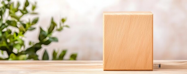 Elegant Polished Wood Block in Serene Business Environment - A Symbol of Growth and Sophistication in Calm Tones