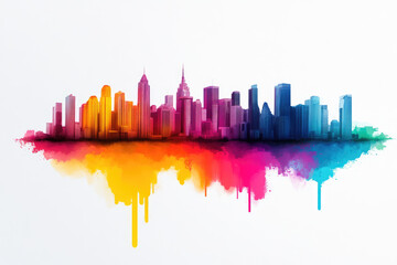 Fototapeta premium Vibrant skyline silhouette in colorful watercolor on white background