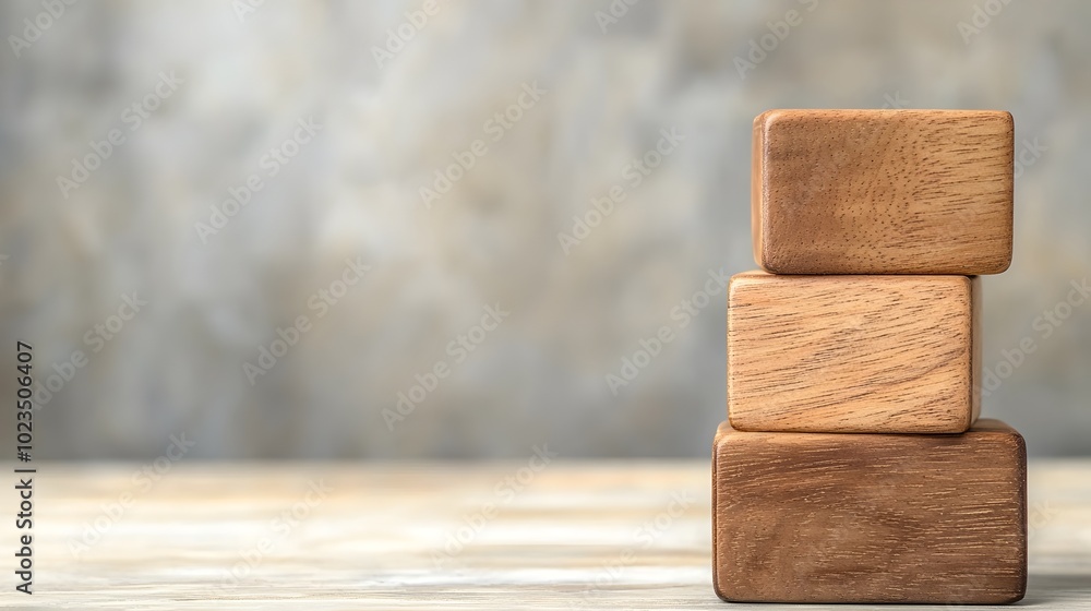 Poster elegant wood block on muted background - simple design for wealth building and natural elegance in m