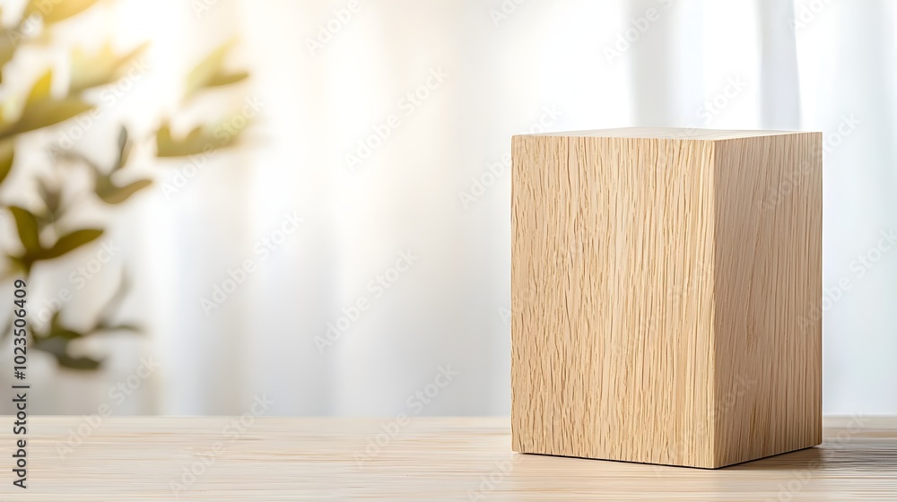 Poster elegant wood block on muted background - a symbol of wealth building and natural elegance in simple 