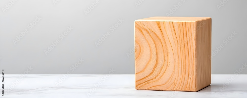 Poster minimalist blank wood block on polished surface - modern touch for financial planning and structured