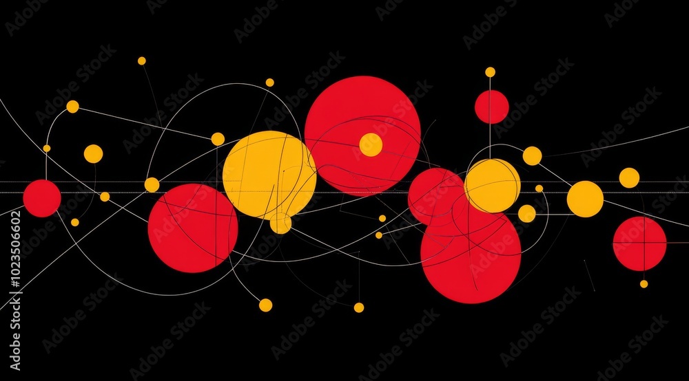 Aufkleber abstract network structure on black background with red and yellow dots and lines