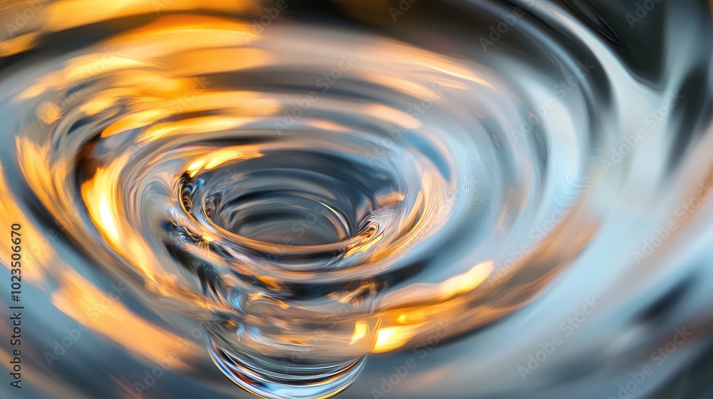 Poster a close-up of a glass being spun on its edge, with motion blur creating an abstract swirl of light a