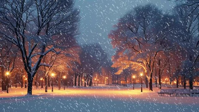 Snow Falling in Winter Landscape. Winter Sunset with Snowfall. Serene Snowfall in Winter Landscape. Winter Forest with Snow Falling. Peaceful Snowfall at Sunset