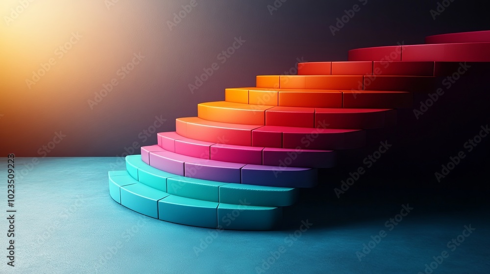 Poster a colorful spiral staircase against a gradient background, creating a vibrant visual effect.