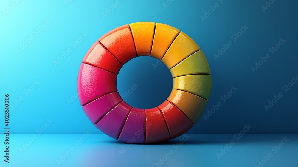 Poster a colorful, segmented toroidal shape displayed against a blue background.