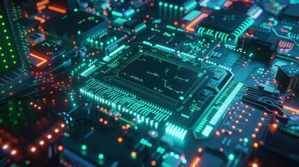 Obraz premium Futuristic Circuit Board with Neon Lights