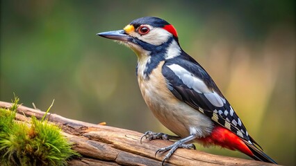 Obraz premium Image of a great spotted woodpecker perched on a tree