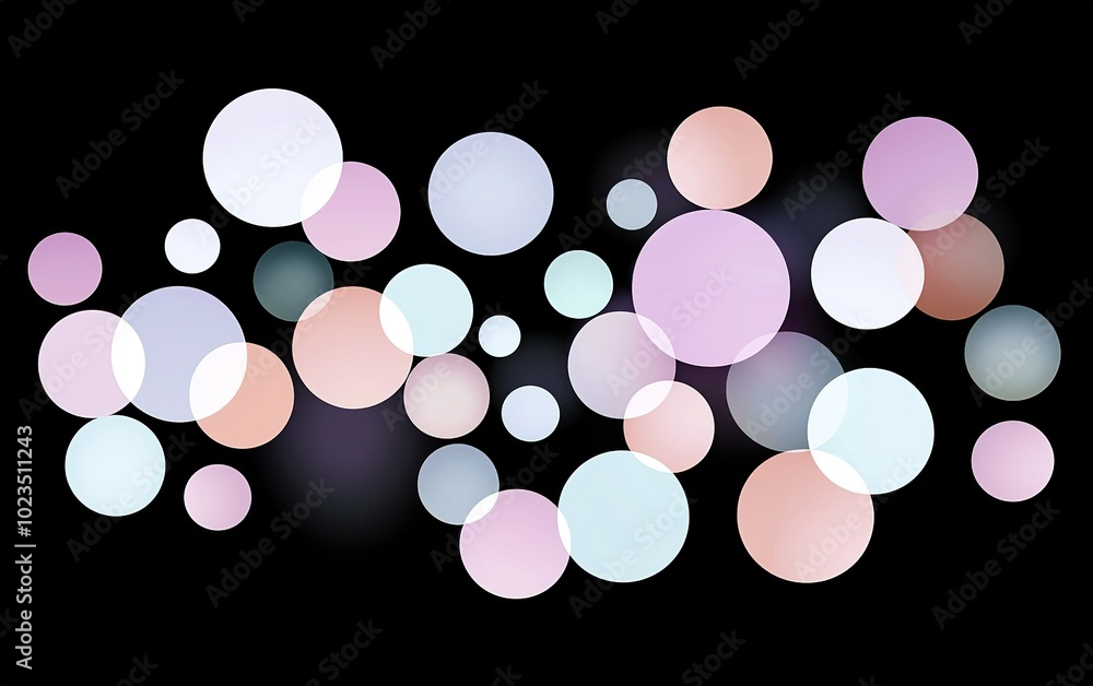 Poster abstract arrangement of colorful circles on a black background showcasing artistic design and soft p