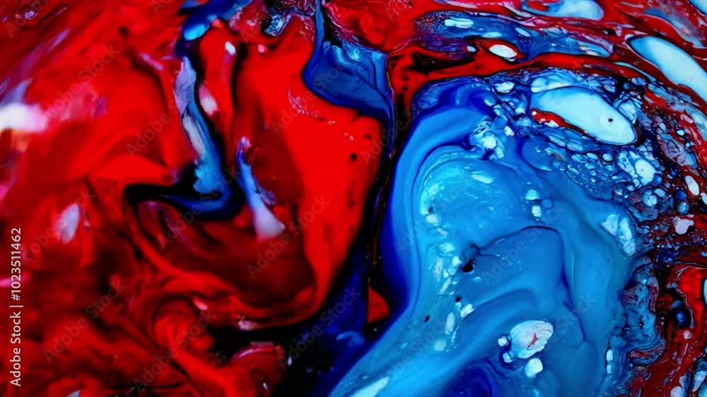 Poster vivid swirls of red and blue paint create mesmerizing patterns in a colorful abstract display