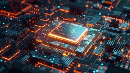 Fototapeta premium AI Technology Circuit Board with Vibrant Details