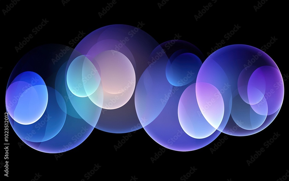 Poster colorful orbs of translucent light create a mesmerizing visual effect against a black background in 