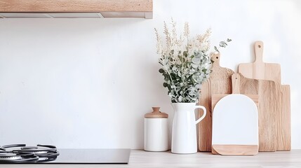 Modern Farmhouse Kitchen with Induction Stove - Rustic Wood Accents and Elegant Finishes Create a Stylish Culinary Space