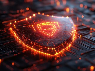 endpoint security protection depicted as a digital fortress against cyber threats, safeguarding devices and data integrity within a sleek, futuristic interface