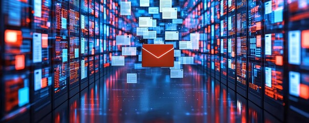 Innovative document management system with files floating in digital space, illustrating future business operations