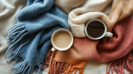 Two Cups of Coffee on a Cozy Blanket