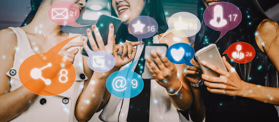 Social media and young people network concept. Modern graphic interface showing online social...