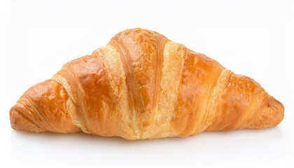 One croissant closeup, isolated on white background.