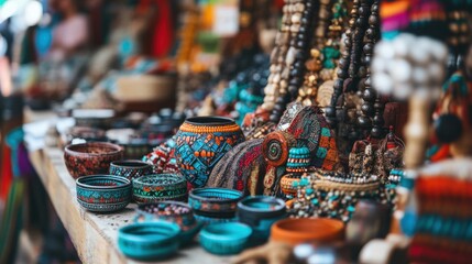 Fototapeta premium Cultural travel, close-up of traditional items in a market, colorful atmosphere