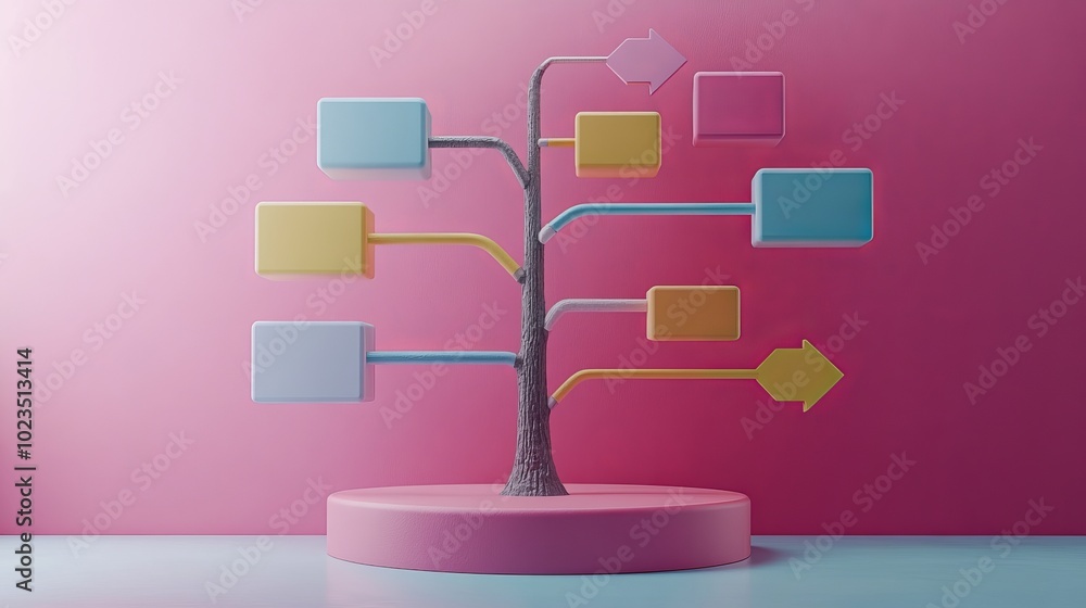 Aufkleber a stylized tree with colorful branches and boxes, representing ideas or decision-making.