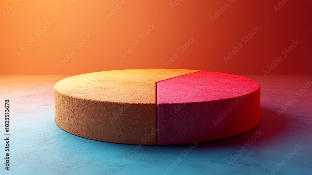 Aufkleber a two-section pie chart in vibrant colors, representing data visualization.