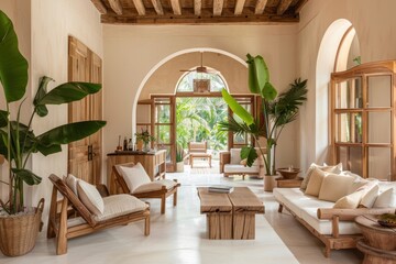 A luxury interior living room plant chair table.