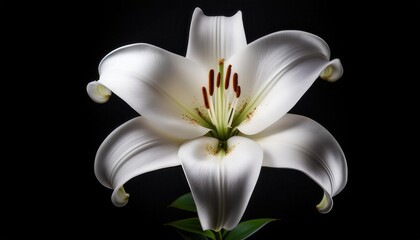 Fototapeta premium Elegant Close-Up of a White Lily in Full Bloom Against Dark Background with Sharp Detail of Petals and Stamens