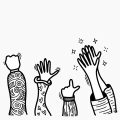 Applaud hands vector in doodle style. Hand drawn clapping human hands doodle set. vector illustration.