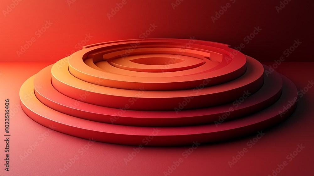 Poster abstract layered shapes in warm red tones create a visually striking 3d effect.