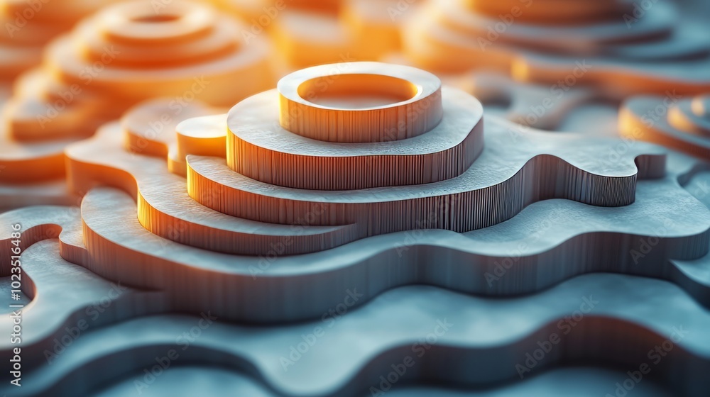 Poster abstract layered structures with warm lighting, suggesting depth and texture.
