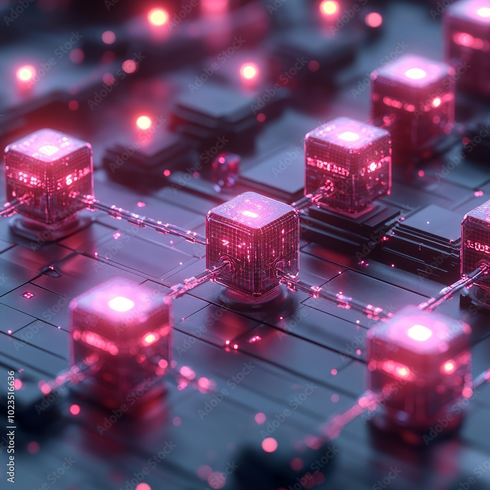 Aufkleber abstract representation of interconnected cubes with glowing effects, symbolizing technology.