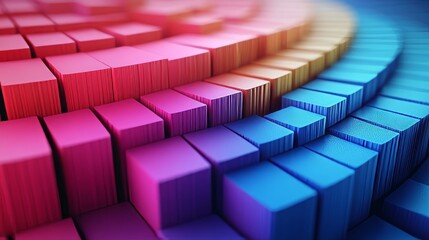 Fototapeta premium Colorful 3D blocks arranged in a gradient pattern, creating a visually appealing design.