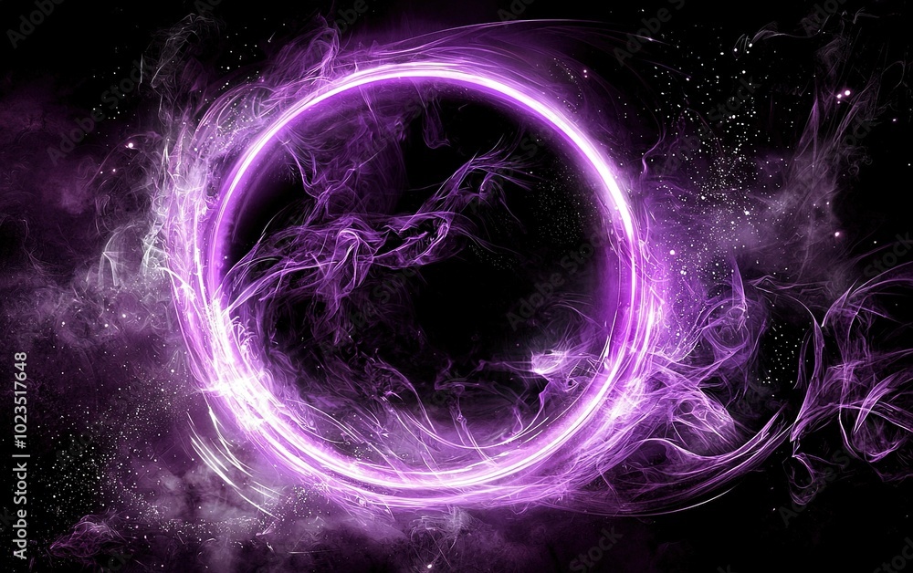 Poster a captivating purple swirl forms a luminous circle against a dark background, creating a mystical an