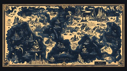 Vintage Illustrated Map of a Fictional World