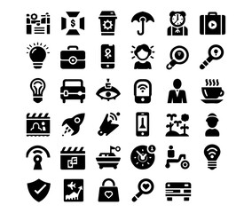 black and white icons set
