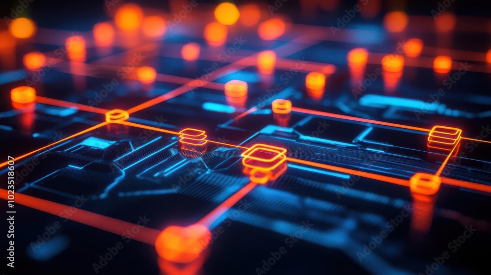 Poster futuristic digital network design showcasing interconnected nodes and glowing lines, perfect for tec