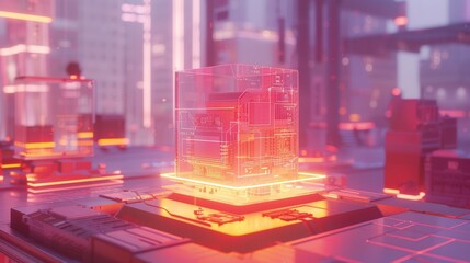 Obraz premium Futuristic AI Render in Neon Cityscape