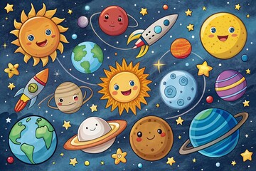 Adorable Simple Space Doodles for Kids and Adults - Fun and Creative Illustrations of Planets, Stars, and More