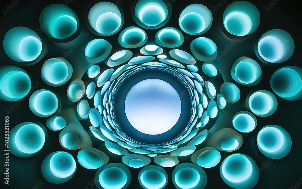 Aufkleber abstract view of concentric circles with luminous turquoise highlights creates a mesmerizing tunnel 