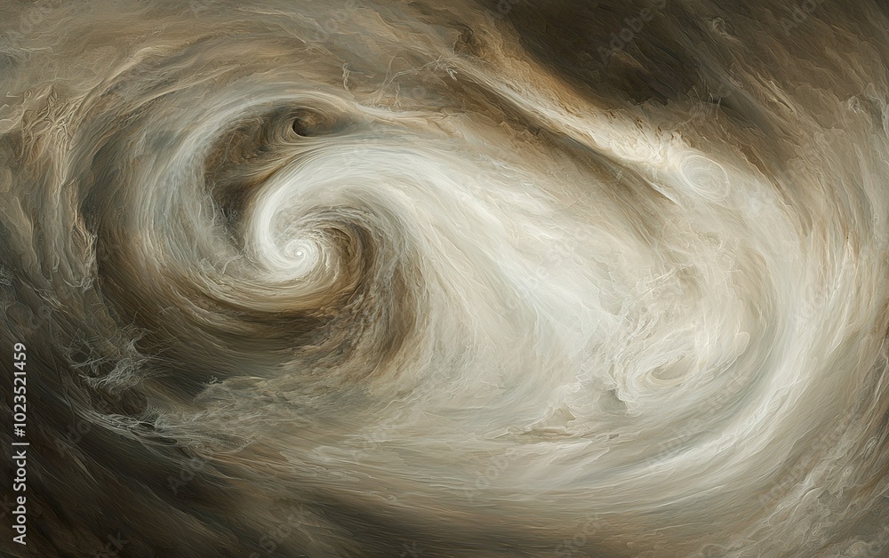 Poster swirling clouds form a dynamic vortex in a cosmic display of motion and color against a dark backgro