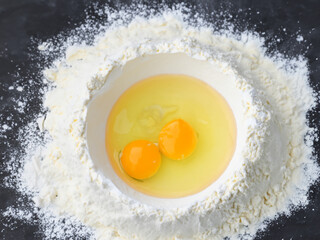 eggs in flour, pasta making