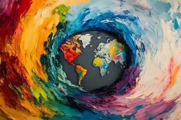 A World Encircled by Vibrant Oil Paint Swirls