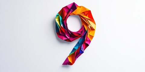 Colorful origami number nine on white.