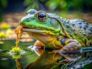 Fototapeta premium African Bullfrog Eating: A Glimpse into the Dietary Habits of This Fascinating Amphibian Species in Nature's Habitat