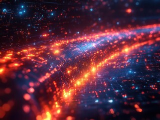 Obraz premium futuristic 3d rendering depicting an abstract technology concept, with a cyberspace background overflowing with data streams, symbolizing the evolution of digital processing