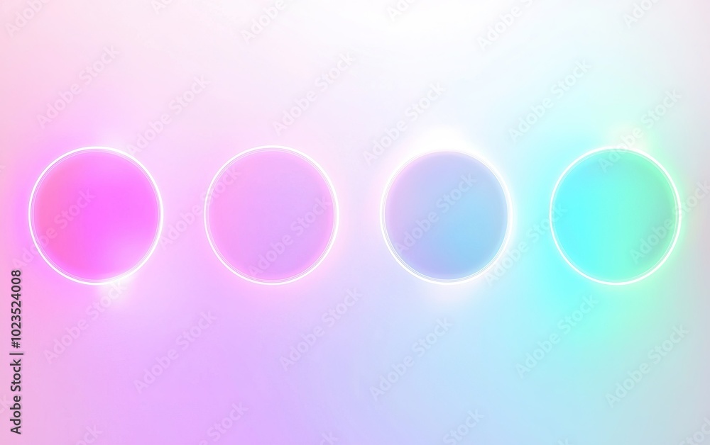 Poster colorful glowing circles on a soft pastel background creating a soothing, abstract visual display