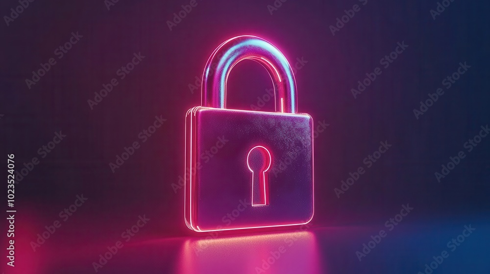 Poster a vibrant neon padlock symbolizing security and protection in a digital world. perfect for tech and 